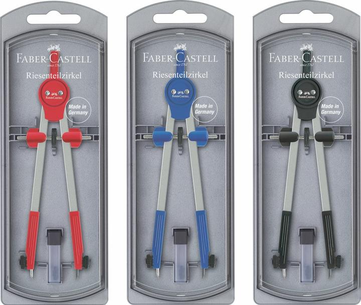 Image du produit Faber-Castell Compas à mine de plomb, rouge, bleu, noir assorti, pour cercles jusqu'à Ø 340 mm