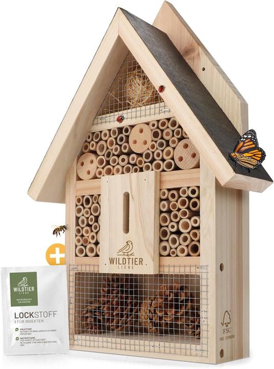 Image du produit Liebe Insektenhotel aus Massivholz mit Lockstoff (Abeille, Abeilles sauvages, Papillons, Coccinelles)
