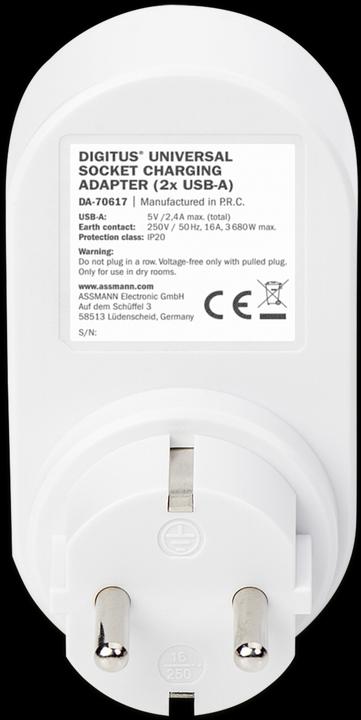 Productafbeelding Digitus Universele stopcontactadapter 2 x USB-A (2 x, 2-polig)