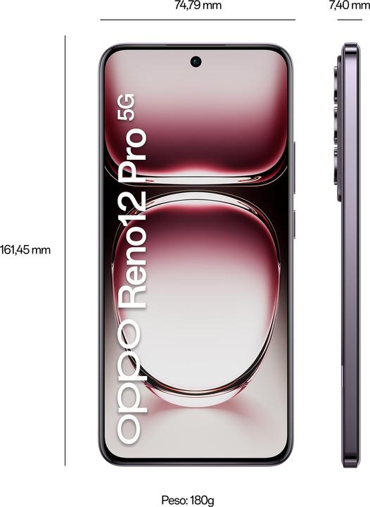 Productafbeelding OPPO Reno12 Pro (512 GB, Nebula Zwart, 6.70", Dubbele SIM, 50 Mpx, 5G)