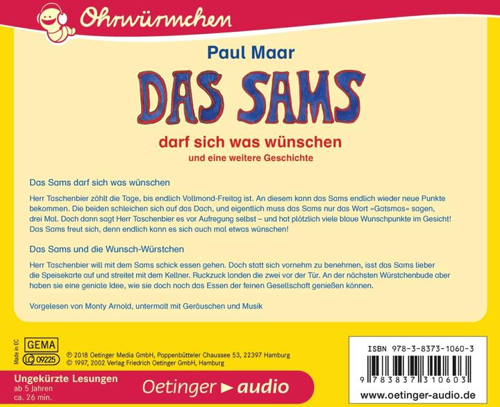 Actual product image Sams gets to make a wish and another story (CD) (Frank Gustavus, Paul Maar, Monty Arnold, Kay Poppe, German)