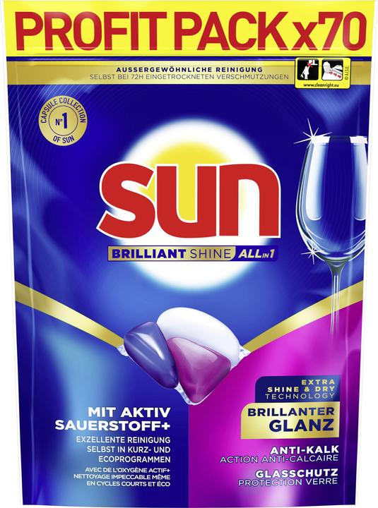 Sun Detersivo per lavastoviglie Brilliant Shine All-in-1 Caps 70 Caps (Convito)