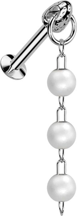 Produktbild Star Piercing Micro Threadless UFO Labret silber mit Cone silber Anhänger Kette drei Perlen (Chirurgenstahl 316L, Messing)