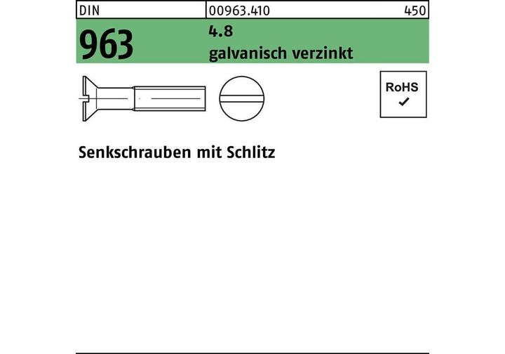 Produktbild Senkschraube DIN 963 Schlitz M 2,5 x 30 4.8 galvanisch verzinkt (200 Schrauben pro Stück)