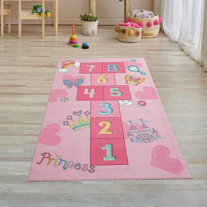 Image du produit Paco Home Prinzessinnen Hüpfspiel Kinder Spielteppich mit Herzen (140 x 200 cm)