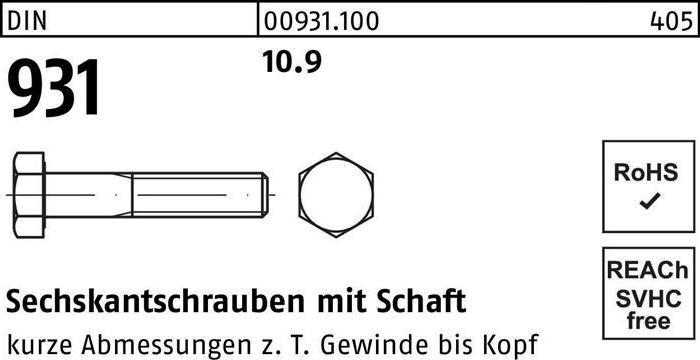 Produktbild Sechskantschraube DIN 931 m.Schaft M 16 x 400 10.9 (10 Schrauben pro Stück)