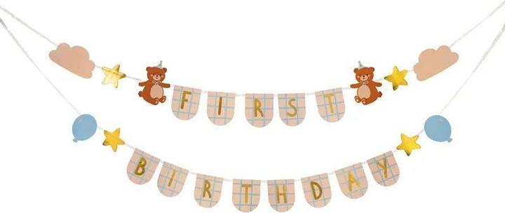 Image du produit Partydeco First Happy Banner pour le premier anniversaire avec des oursons
