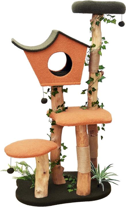 Actual product image Wiltec Fudajo scratching post plant decoration 154cm cat scratching post cat tree cat furniture cat (154 cm, Orange, Green)