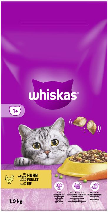 Produktbild Whiskas Katzenfutter trocken, 1+ mit Huhn 1,9 kg (Adult, 1 Stk., 1900 g)