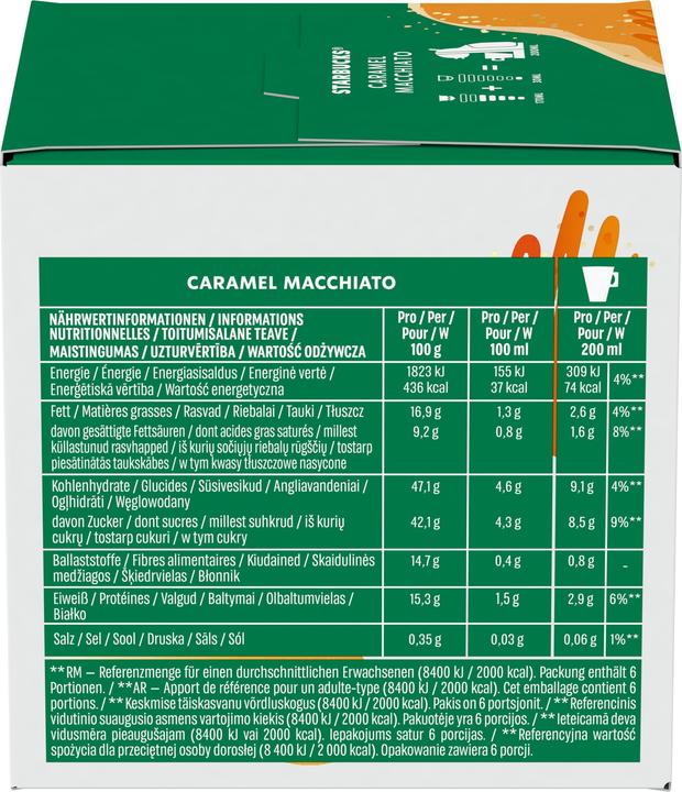 Nutritional values and ingredients Starbucks Caramel Macchiato by Nescafé Dolce Gusto (6 x Port.)