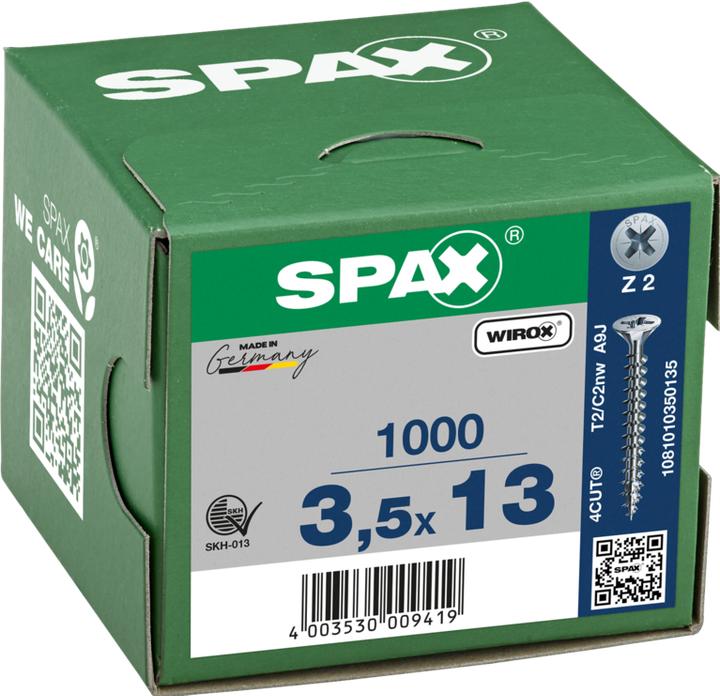 Actual product image Spax Screw R 88094 Countersunk head with point/cross recess -PZ 3.5 x 13/ 9-Z Galvanised steel WIROX (1000 Screws per piece)