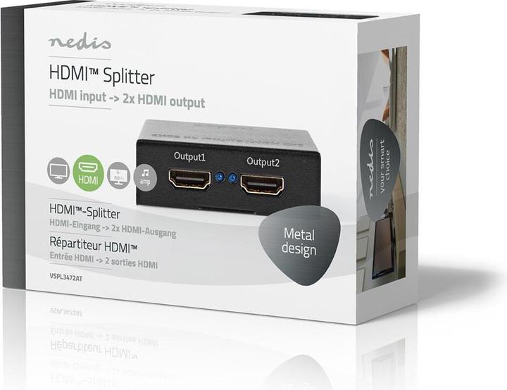 Immagine prodotto Nedis VSPL3472AT. Tipo di porta video: HDMI, Uscita utente: 2x HDMI. Colore del prodotto: Nero, Materiale