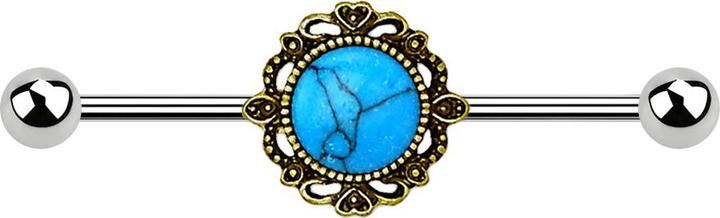 Immagine prodotto Star Piercing Barbell silber filigran vergoldet mit Türkis Stein (Ottone, Acciaio chirurgico 316L)