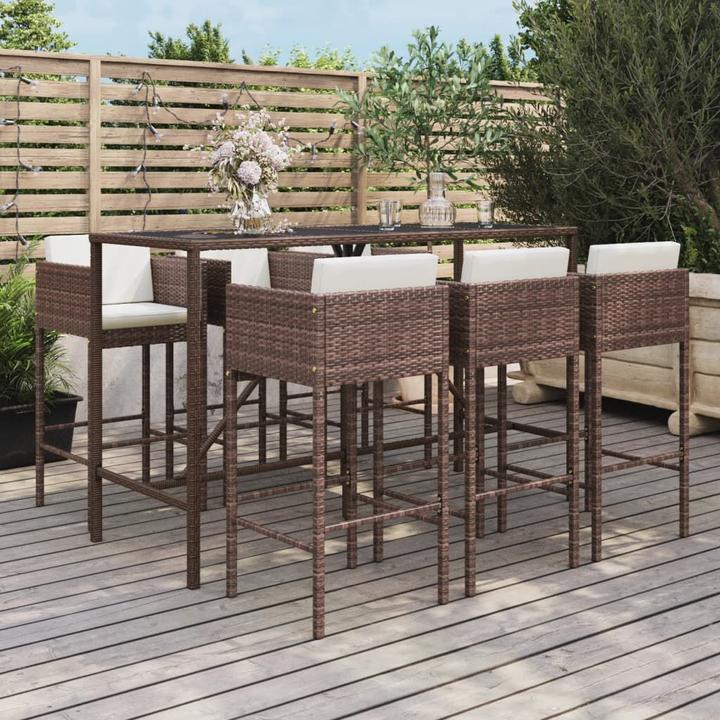 Produktbild VidaXL 7-tlg. Gartenbar-Set mit Kissen Braun Poly Rattan (48 cm)