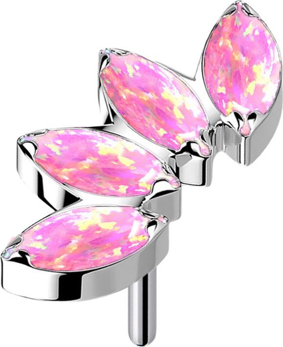 Actual product image Star Piercing Threadless silver fan with four pink opals (Titanium G23, without brass)
