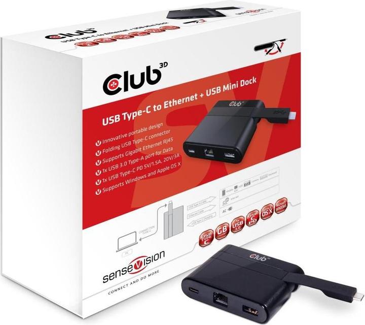 Actual product image Club 3D SenseVision USB Type-C Mini Dock (USB-C, 3 Ports)