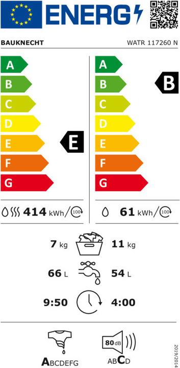Energy Label Bauknecht WATR 117260 N (EU plug)