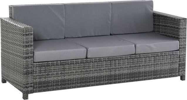 Produktbild Swisshandel24 Poly-Rattan Sofa mit Kissen 3-Sitzer Garten Loungesofa Metall Polyester Grau 185 x 70 x 80 cm