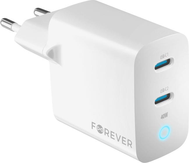 Forever TC-06-40CC GaN PD QC charger 2x USB-C 40W white (40 W)