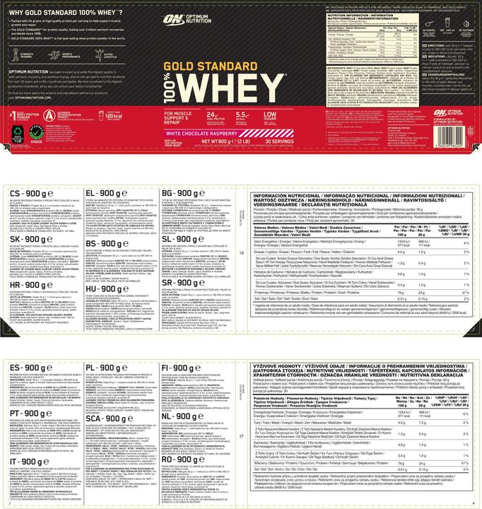 Nährwerte und Zutaten Optimum Nutrition Gold Standard (White Chocolate Raspberry, 1 Stk., 2280 g)