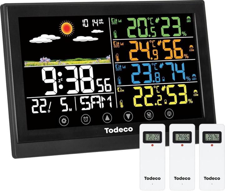 Todeco Funk-Wetterstation mit 3 Aussensensoren