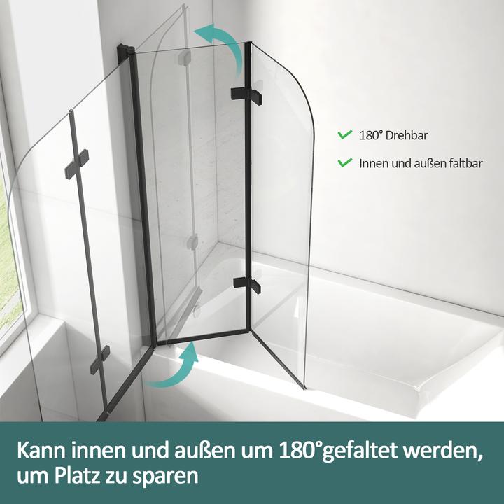 Image du produit Emke Paroi de Douche pour Baignoire 100x140cm, Verre Pliable 2 Panneaux, Facile à Nettoyer, Noir (100 cm, 100 cm, 140 cm)