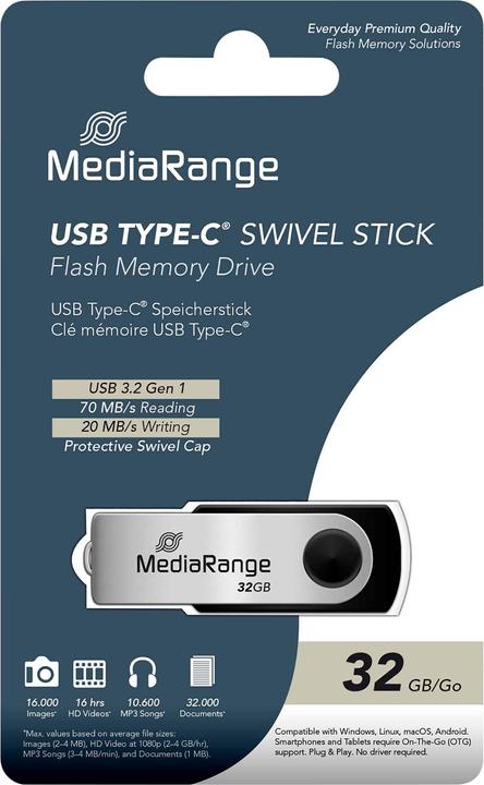 Produktbild MediaRange Swivel Stick (32 GB, USB-C)