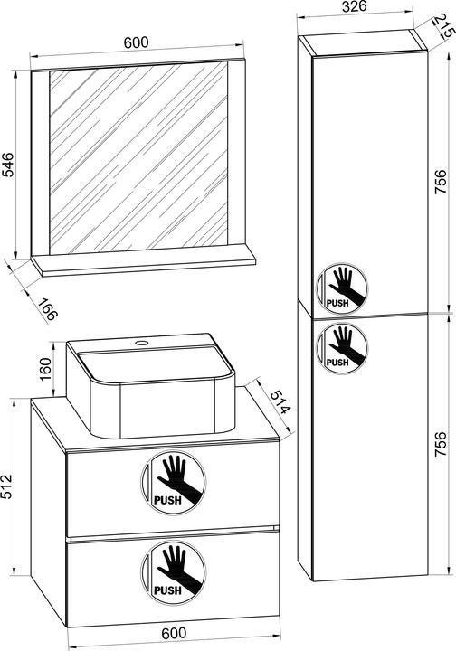 Immagine prodotto VCM Lavabo 4 pezzi Lavabo Cassetto Lendas