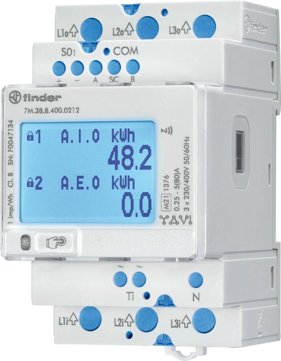 Immagine prodotto Finder Misuratore di energia multifunzione, LCD, MODBUS, S0, IR, NFC, MID