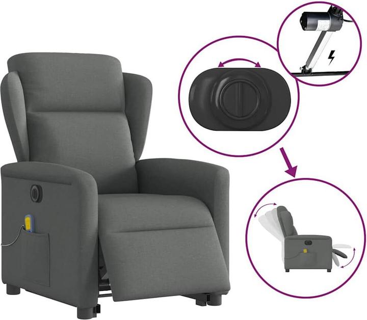 Image du produit VidaXL Fauteuil de massage électrique avec fonction releveur Gris foncé Tissu