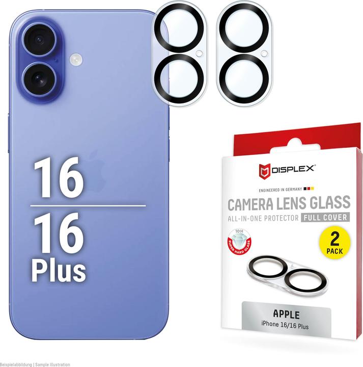 Image du produit Displex Full Cover Camera Lens Glass, Kamera Schutzglas, Platte, Doppelpack (2 pièce(s), Apple iPhone 16 Plus, Apple iPhone 16)