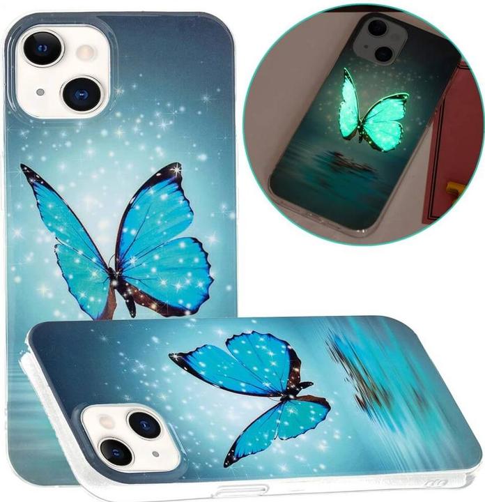 Image du produit Cover-Discount iPhone 15 Plus - Étui en silicone phosphorescent Blue Butterfly (Apple iPhone 15 Plus)