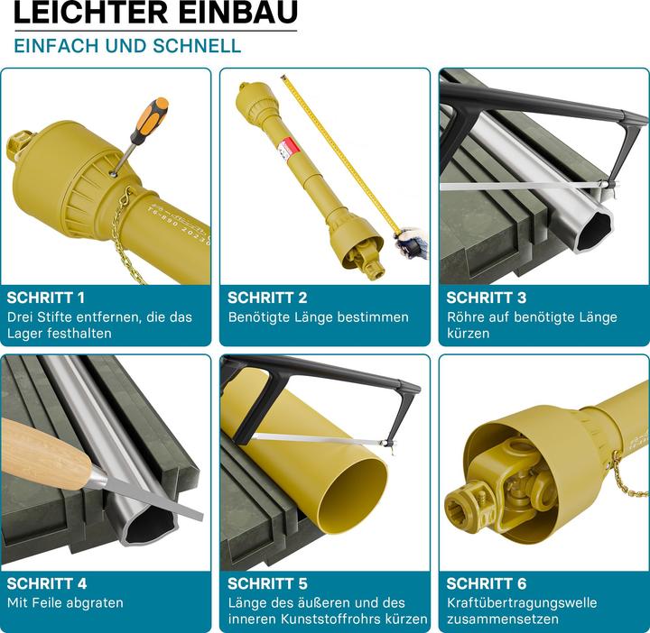Produktbild Wiltec Zapfwelle T6 Gelenkwelle 1155mm 830Nm 540U/min PTO-Shaft 74kW 2x 1 3/8" 6 Zähne