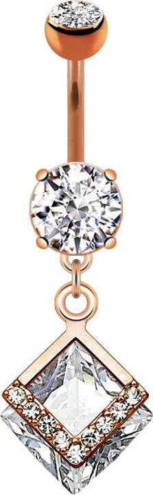 Star Piercing Banane rosegold mit zwei Kugeln Kristall silber Anhänger zwei Diamant und Kristalle (Chirurgenstahl 316L, Messing)