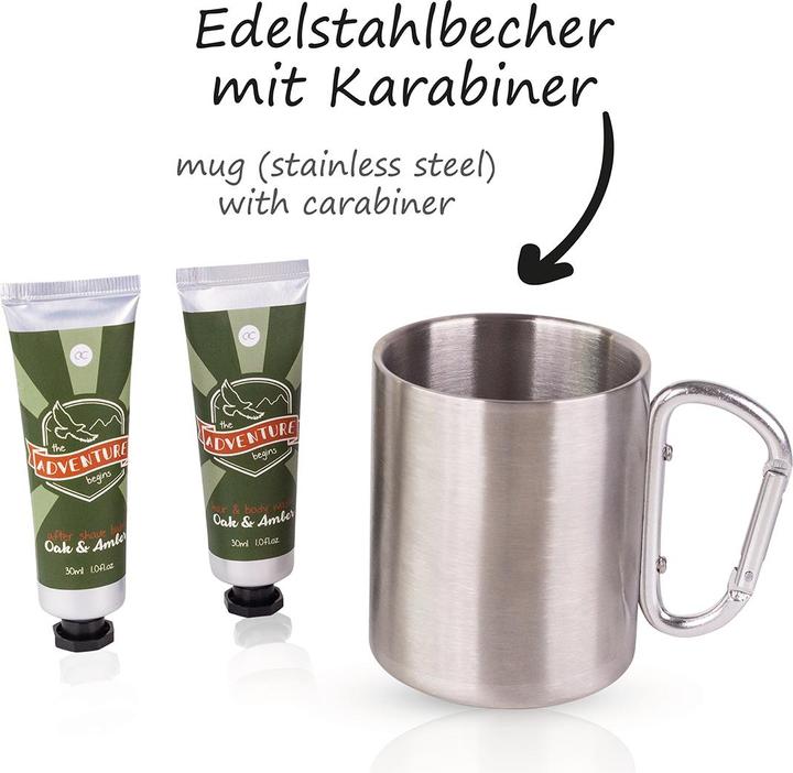Immagine prodotto Accentra Set da bagno ADVENTURE COLLECTION con tazza in acciaio inox (350 ml) con manico a moschettone (Set di manicure)