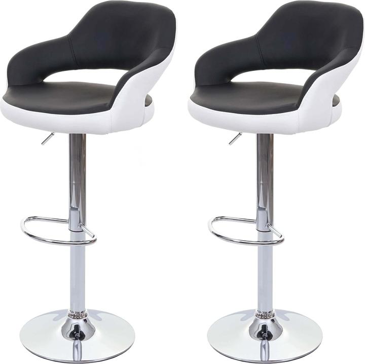 Image du produit Swisshandel24 2x tabouret de bar, chaise de bar tabouret de bar pivotant, avec dossier similicuir noir-blanc