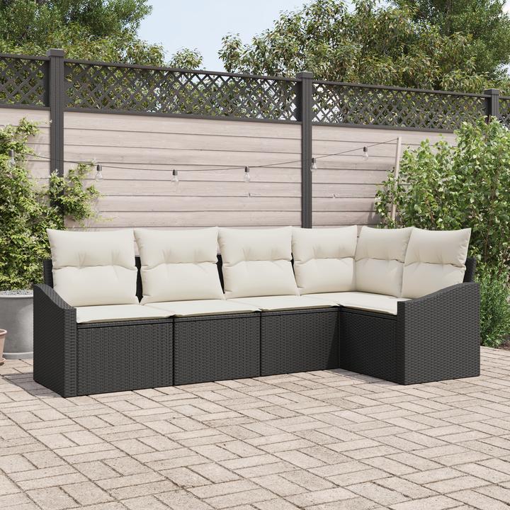Produktbild VidaXL 5-teiliges Garten-Essset mit Kissen Schwarz Poly Rattan