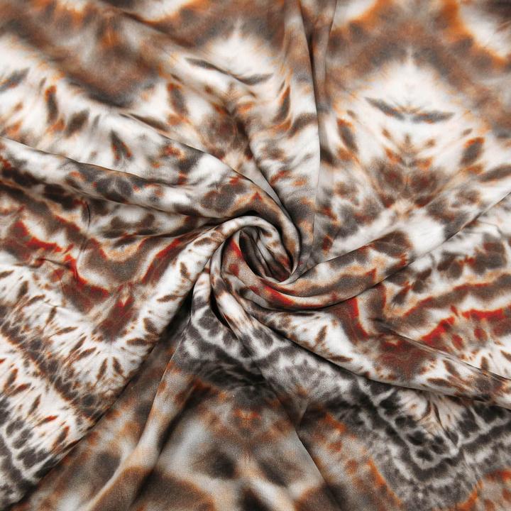 Actual product image Stoffrestposten Viscose Satin - Batik Inca Pattern Brown - Minimum quantity: 1 metre