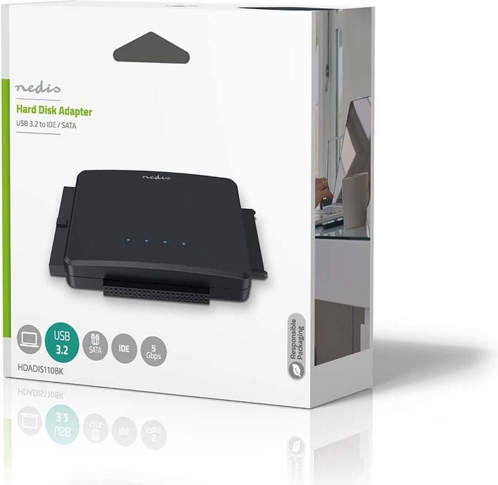 Image du produit Nedis Adaptateur de disque dur | USB 3.2 Gen1 | 2.5 / 3.5 " | IDE + SATA | Alimentation secteur