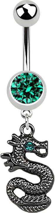 Star Piercing Banane silber mit Anhänger schwarzer Drachen türkis (Chirurgenstahl 316L, ohne Messing)