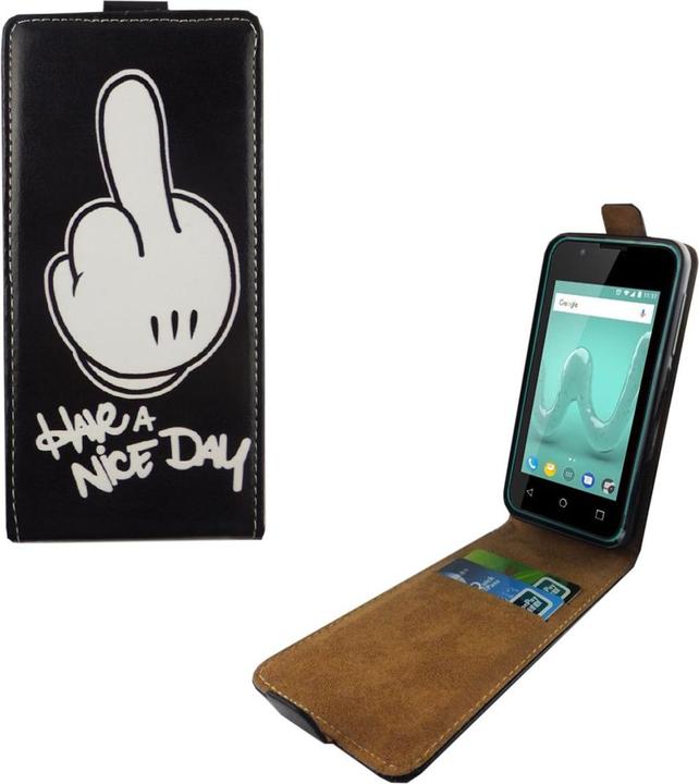 Produktbild König Design Wiko Sunny 2 Handyhülle Schutzcase Mittelfinger Tasche Flip Cover Bumper Etuis (Wiko Sunny 2)