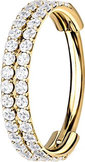 Immagine prodotto Star Piercing Anello a micro segmenti incernierato placcato oro a doppia linea con cristalli (senza ottone, Titanio G23)