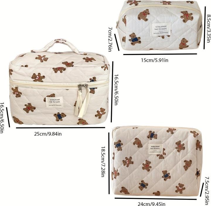 Produktbild Only-Bags.Store Kuschelige gesteppte Teddybär-Kosmetiktasche - perfekt für Reise oder Schule - weiches