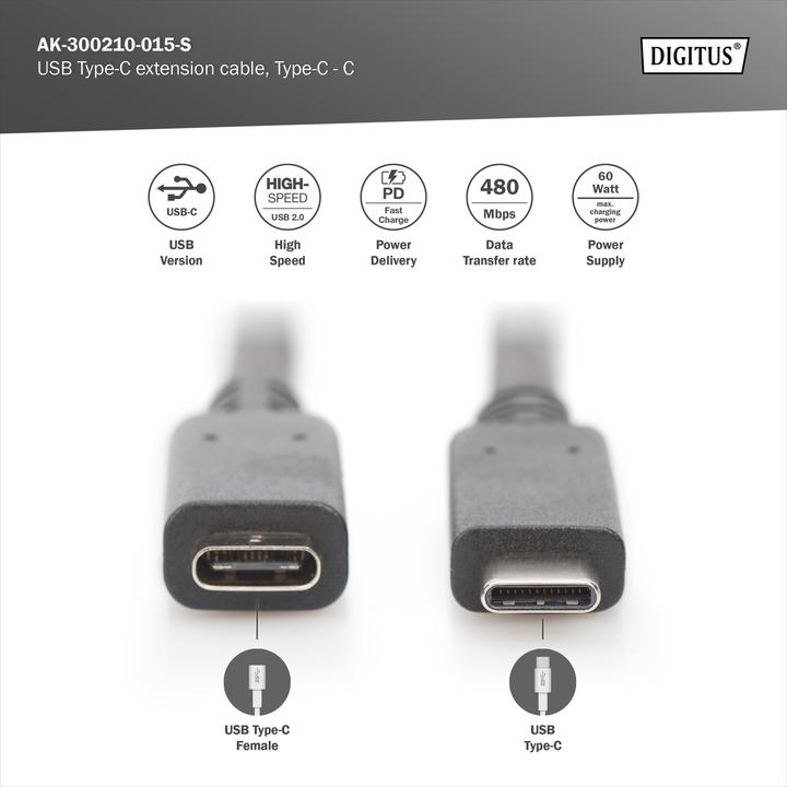 Image du produit Digitus USB C – USB C (1.50 m, USB 2.0)