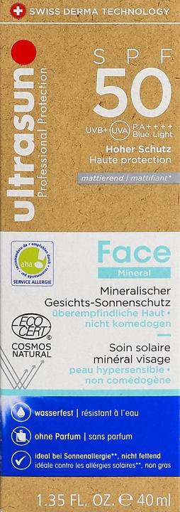 Nährwerte und Zutaten Ultrasun Face Mineral (Sonnencreme Gesicht, SPF 50, 40 ml, 500 g)