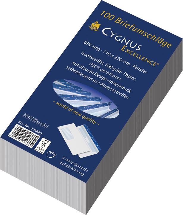 Actual product image Elepa Envelope CYGNUS EXCELLENCE®, DIN long, white, with window, with inside design print (DL, 100 x)