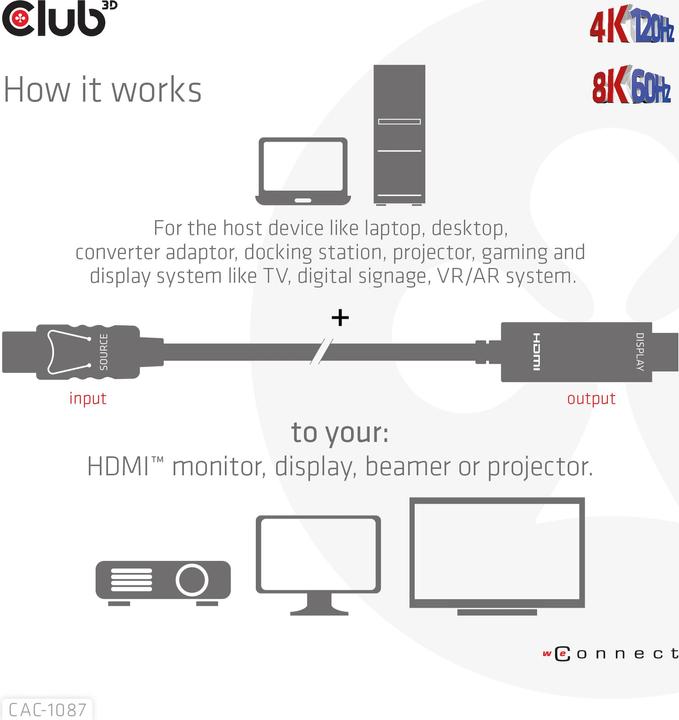 Image du produit Club 3D HDMI (Typ A) — DisplayPort (3 m, DisplayPort)