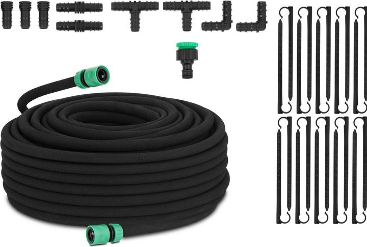 Produktbild Hillvert Tropfschlauch Bewässerung Perlschlauch 50 m Gartenbewässerung 20 Haken Hahnstück (Tropfschlauch + Tropfrohr)