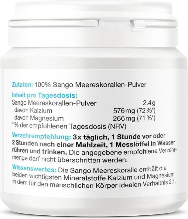 Valeurs nutritives et ingrédients Effective Nature Corail de mer Sango (1 pièce(s), Poudre, 100 g)