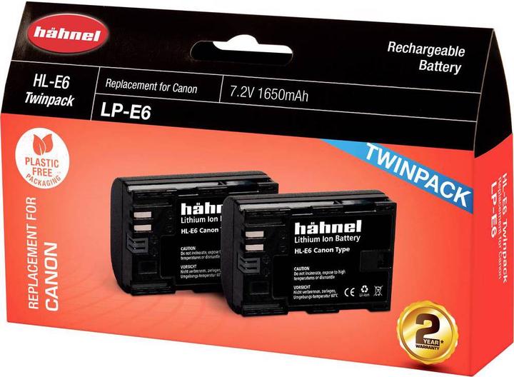 Actual product image Hähnel HL-E6, 2pcs camera battery replaces original battery LP-E6 7.2 V 1650 mAh (Camera battery)